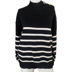 Black and White Striped Mock Neck Sweater Size Large